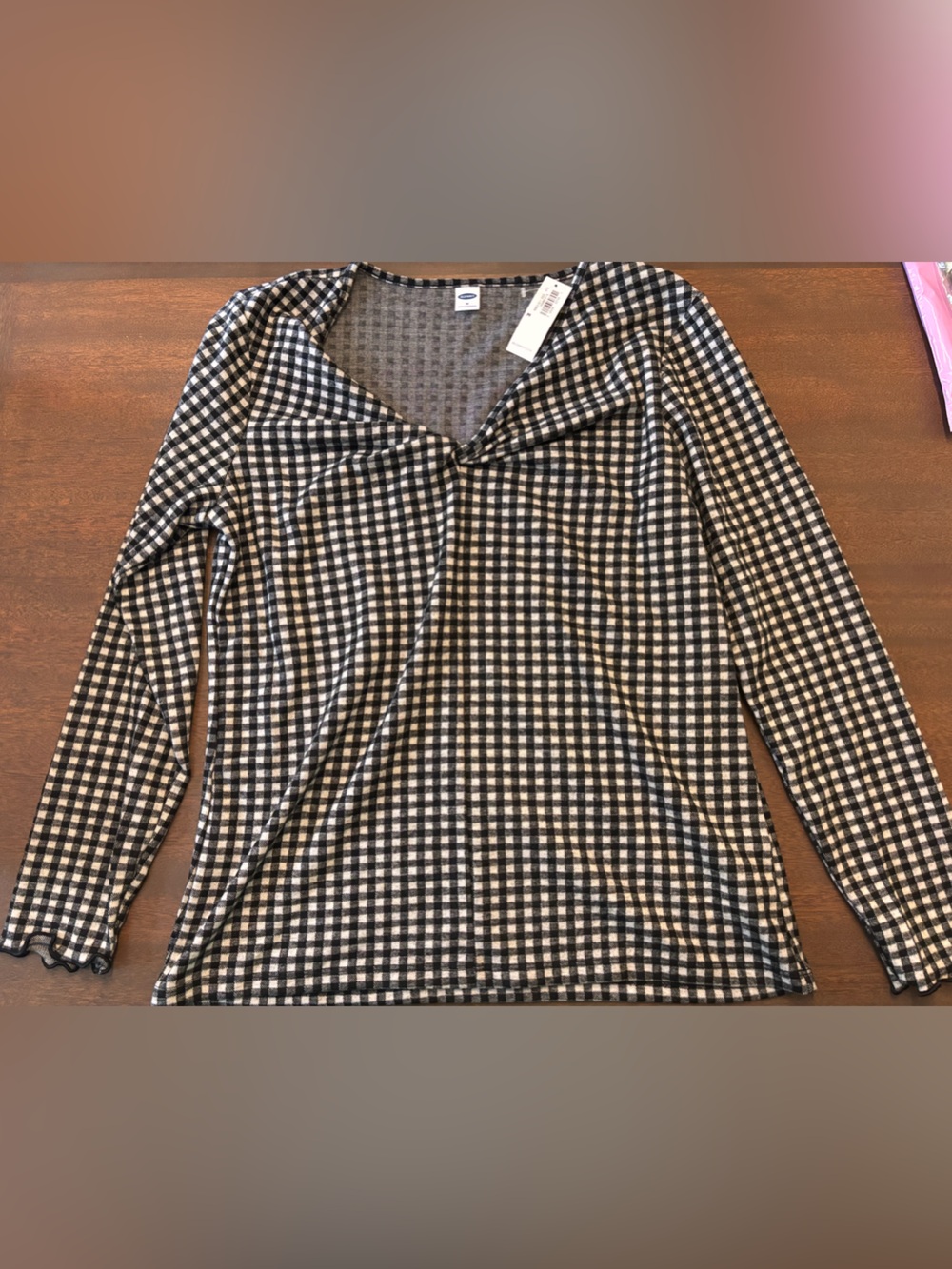 NWT Old Navy Black and White Gingham Long-Sleeve Top Size Medium